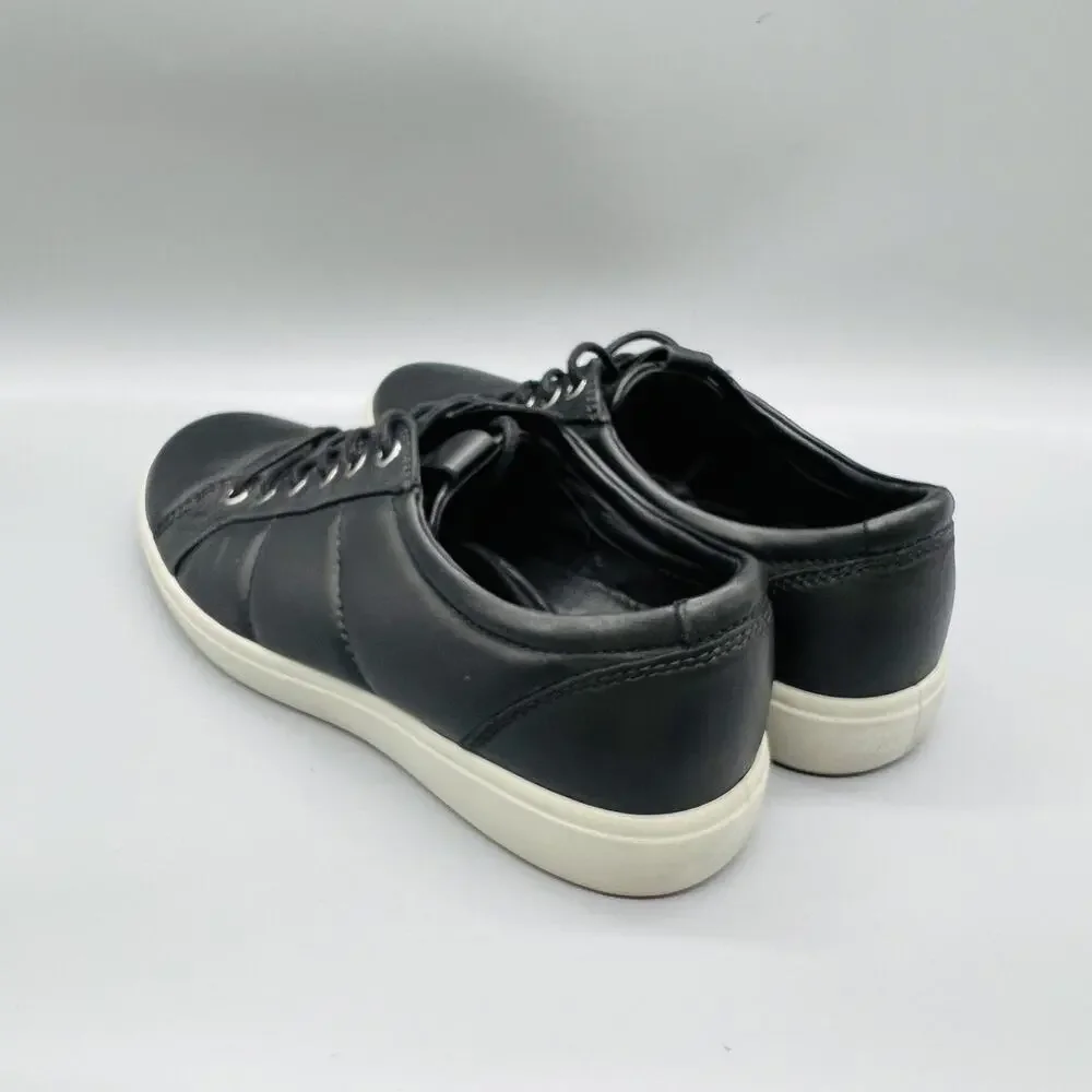 ECCO Shoes Mens 6 Black Leather Lace Up Low Top Casual Sneakers Comfort Walking